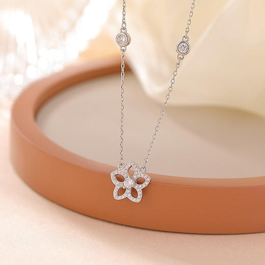 【桃花缘】S925纯银镀金桃花吊坠项链套链【CW-XL00579】 商品图2