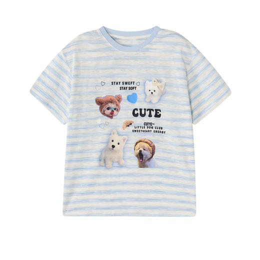 笛莎Deesha 2026年夏季新款中童女童肌理感竹节条纹条纹T恤 商品图4