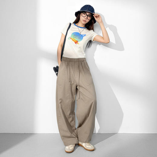 马登复古轻薄莱赛尔天丝撞色圆领正肩修身印花短袖T恤上衣女士夏 商品图3