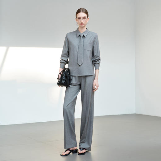 IWY/薄暮灰色【轻商务精英风】通勤优雅衬衫阔腿裤套装出差懒人穿搭B602+P2745 商品图1