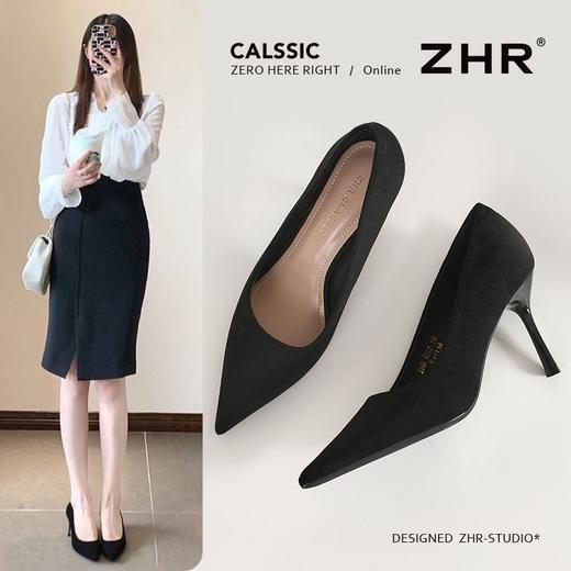 ZHR则则羊京绒高跟鞋细跟气质黑色工作鞋女2025新款单鞋超软女鞋 商品图0