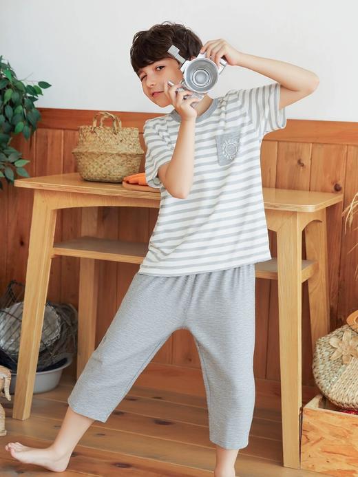 【莫代尔系列】舒雅童装男童短袖七分裤家居套装 95%莫代尔5% 氨纶   3B/26382H 商品图1