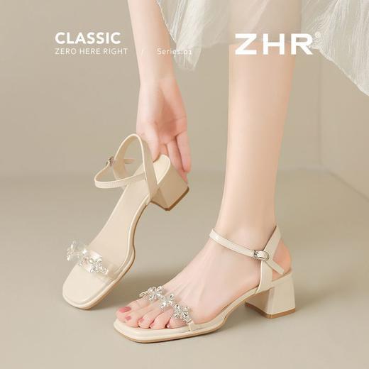 ZHR则则时尚水钻厚底凉鞋女2025夏季新款洋气百搭一字带气质凉鞋 商品图2