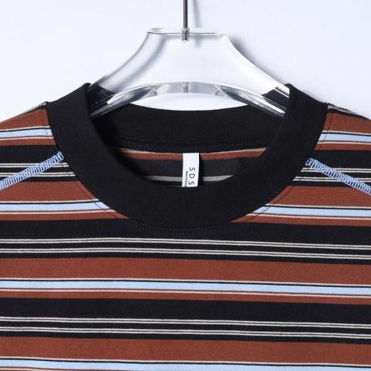 26T195SDSA男装2026新款高贵美式复古撞色条纹圆领短袖T恤缝线设计百搭 商品图3