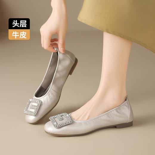 ZHR则则头层牛皮水钻平底软底单鞋女2025新款百搭女鞋一脚蹬 商品图9