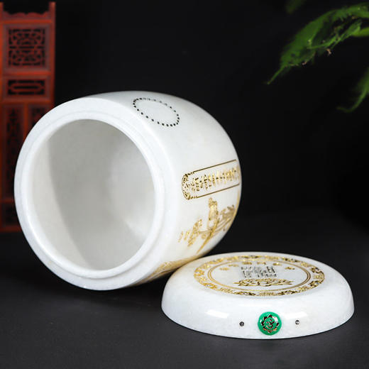 天然玉石白玉骨灰坛阿弥陀佛万字骨灰桶骨灰坛22.5*23cm 商品图1