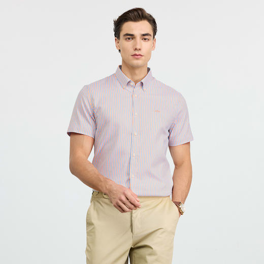 【纯棉】德鲨男装短袖条纹衬衫2026夏新品休闲舒适上衣男打底衬衣 商品图1