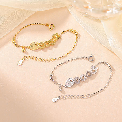 【招财锦鲤】S925纯银镀金锦鲤鲤鱼铜钱手链【CW-SL11967】 商品图1