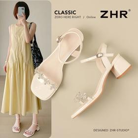 ZHR则则时尚水钻厚底凉鞋女2025夏季新款洋气百搭一字带气质凉鞋