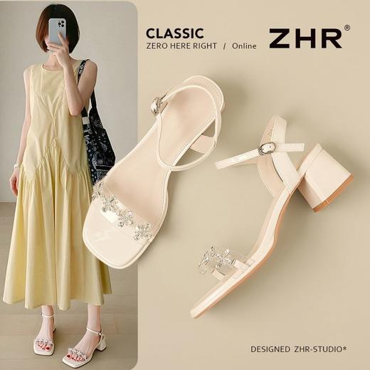 ZHR则则时尚水钻厚底凉鞋女2025夏季新款洋气百搭一字带气质凉鞋 商品图0