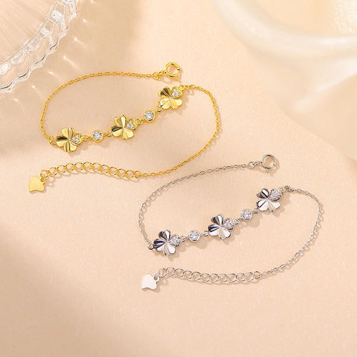 【四叶安暖】S925纯银镀金四叶草手链【CW-SL11981】 商品图1