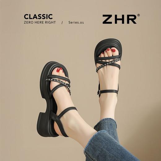 ZHR则则优雅舒适厚底凉鞋女鞋2025夏季新款时髦铆钉百搭增高凉鞋 商品图9