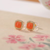 【昭华予安】S925纯银镀金水红南红玛瑙几何方形耳饰【CW-ED04640】 商品缩略图1
