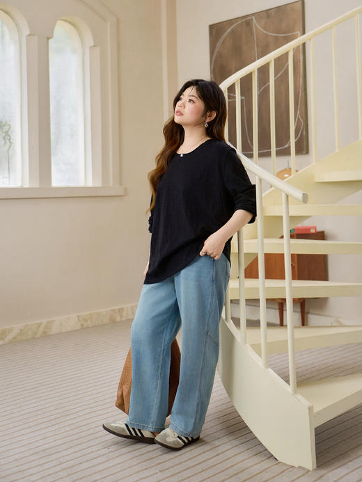 【3天内发货】100%棉糯感套头衫，把春天穿在身上！高级纯色，气质紫/经典黑/静谧蓝，解锁春日慵懒舒适【附赠布艺猫咪胸针】 商品图6