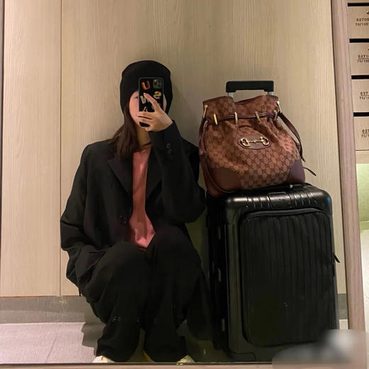 Gucci 1955 马衔扣 酒红色 老花 帆布拼皮 邮差包 商品图2