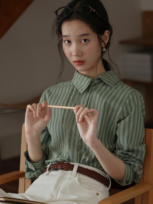 法式高智不规则翻领条纹显瘦衬衫 商品图8