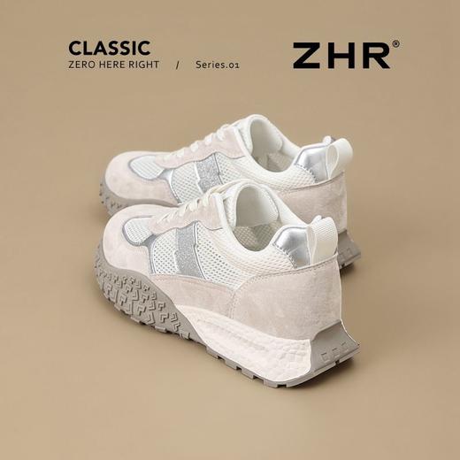 ZHR则则【头层猪皮】厚底内增高德训鞋女真皮透气网面运动休闲鞋 商品图3