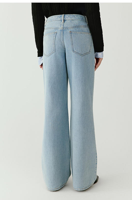 全棉牛仔阔腿长裤 经典浅蓝环保牛仔裤 意大利进口环保牛仔面料 经典畅销裤型 轻松拿捏高级氛围感 阔腿版型 显瘦显高一步到位 商品图1