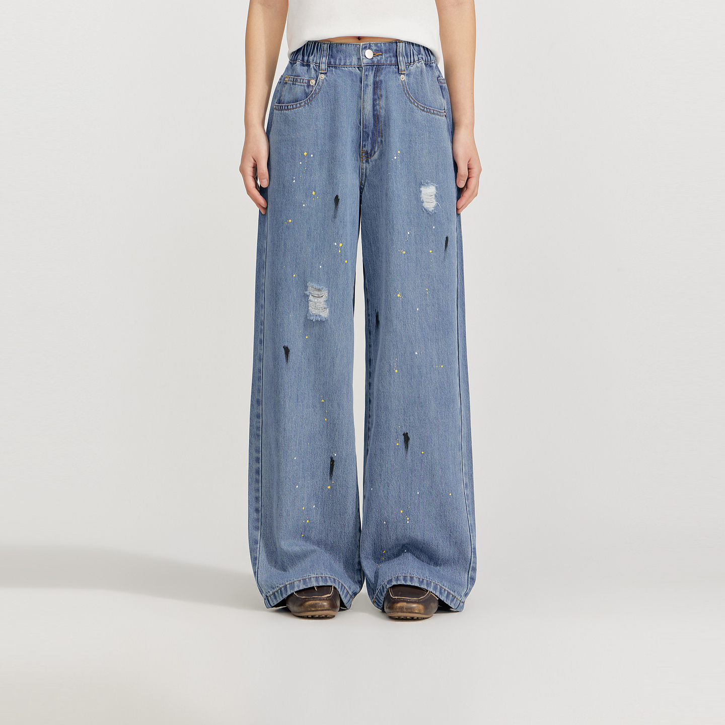 笛莎Deesha 2026年夏季新款青少年冰肤棉彩泼墨阔腿裤裤子