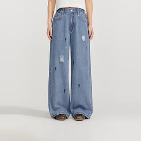 笛莎Deesha 2026年夏季新款青少年冰肤棉彩泼墨阔腿裤裤子