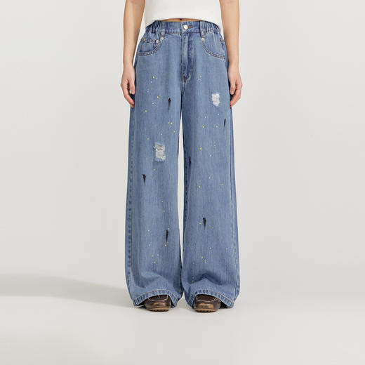 笛莎Deesha 2026年夏季新款青少年冰肤棉彩泼墨阔腿裤裤子 商品图0