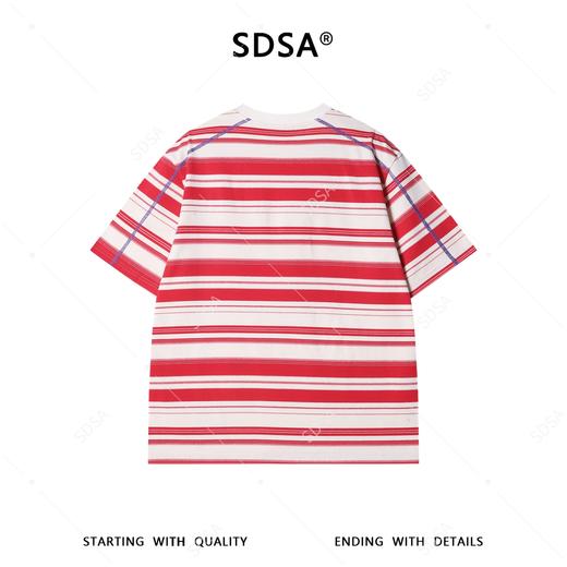 26T144SDSA男装2026新款高贵轻奢时尚撞色条纹圆领短袖T恤缝线设计百搭 商品图4