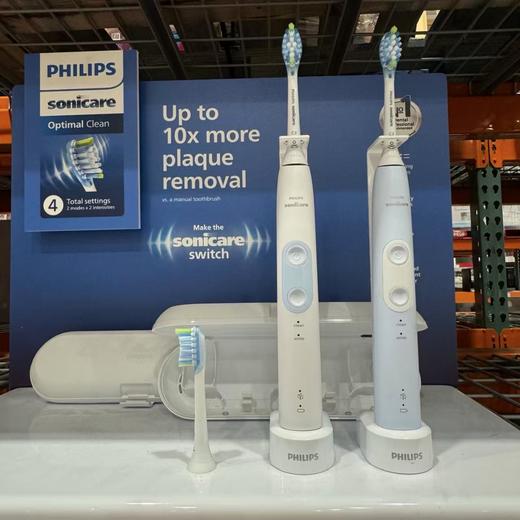 到手价599元/2支 Philips飞利浦超声波电动牙刷6829/77 白色+蓝色2支装 美国代购，无中文标签，介意慎拍 商品图0