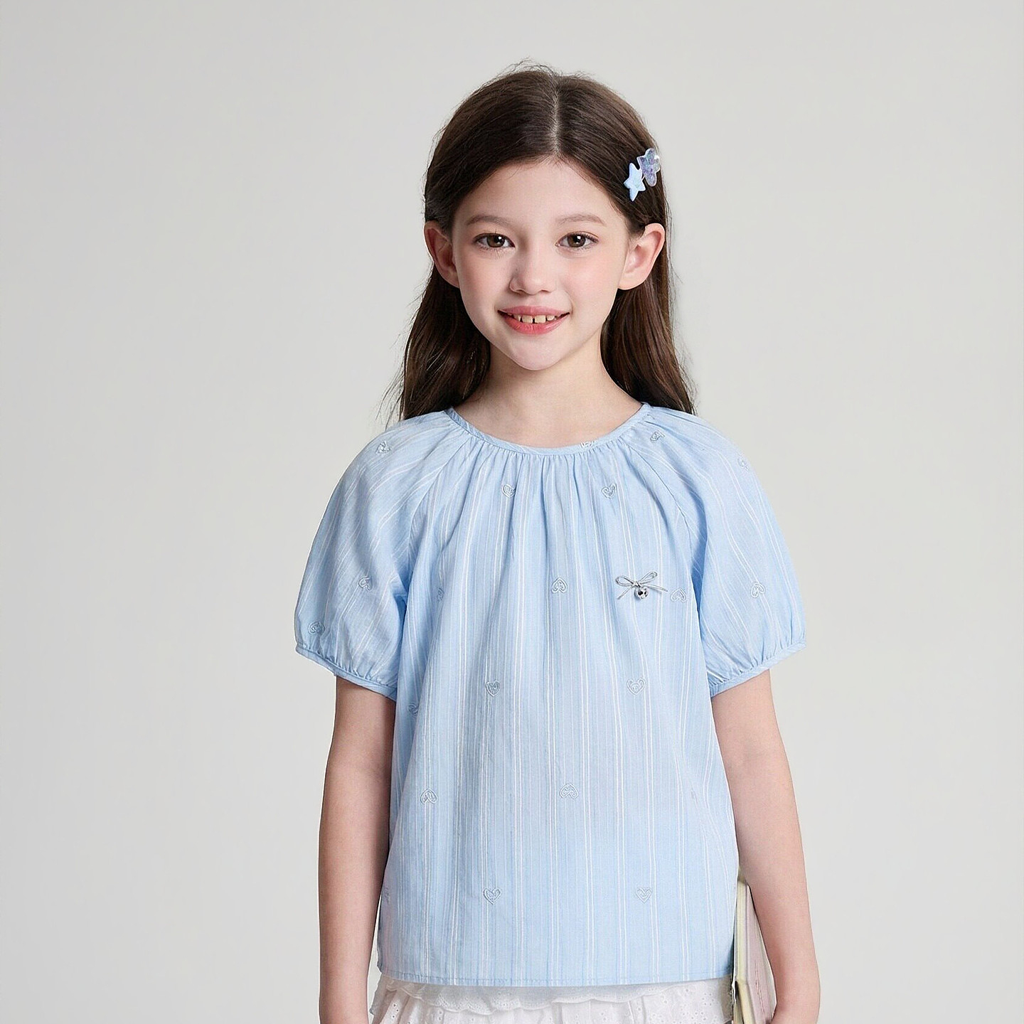 笛莎Deesha 2026年夏季新款中童女童绣花棉布套头衬衫