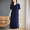 芳妮诗2026夏季新款休闲女士连衣裙大码宽松显瘦撞色翻领t恤裙子 商品缩略图0