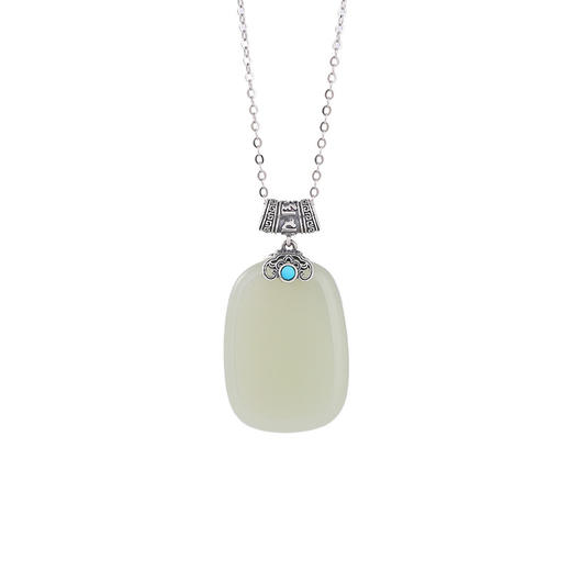 【真言无事】S925纯银天然和田玉回纹六字真言平安无事牌银吊坠【CW-DZ07141】 商品图4