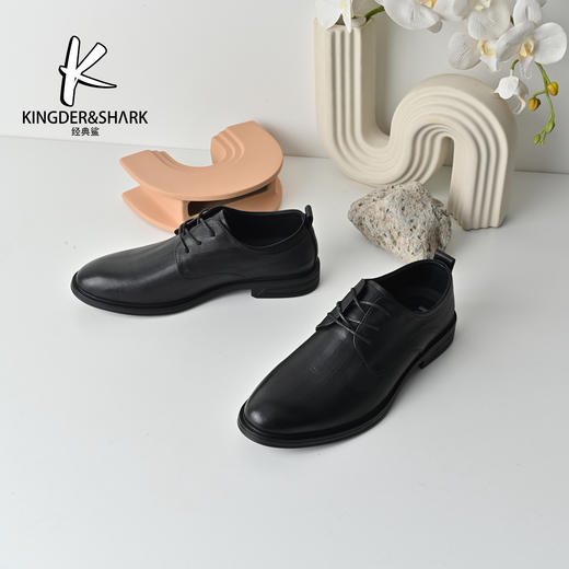 经典鲨2026年春季专柜新品男士黑色平底系带通勤商务皮鞋KW362-613031 商品图3