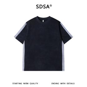 SDSA男装2026新款高贵轻奢美式复古侧边拼接圆领短袖T恤百搭时尚