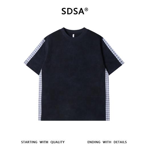 SDSA男装2026新款高贵轻奢美式复古侧边拼接圆领短袖T恤百搭时尚 商品图0