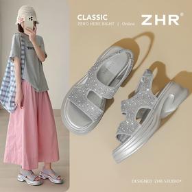 ZHR则则水钻厚底凉鞋女2025夏季新款增高休闲沙滩鞋超软外出女鞋