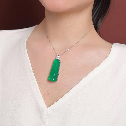 【清欢无事】S925纯银绿玉髓几何形无事牌吊坠【CW-DZ07200】 商品图3