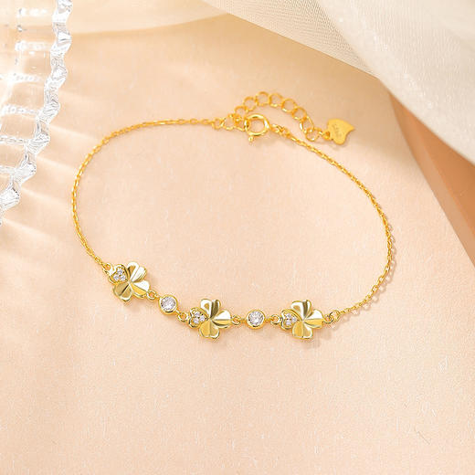 【四叶安暖】S925纯银镀金四叶草手链【CW-SL11981】 商品图2