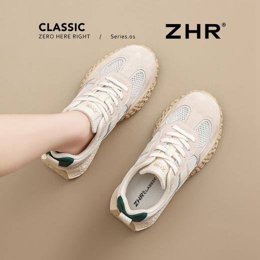 ZHR则则【头层猪皮】厚底内增高德训鞋女真皮透气网面运动休闲鞋 商品图5