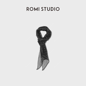 ROMI STUDIO“法式赫本”100%桑蚕丝黑白波点披肩丝巾 RWDSP02638