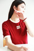 宫廷复古红tee，胸口小标刺绣。显白亲肤棉圆领撞色t恤女E031758 商品缩略图13