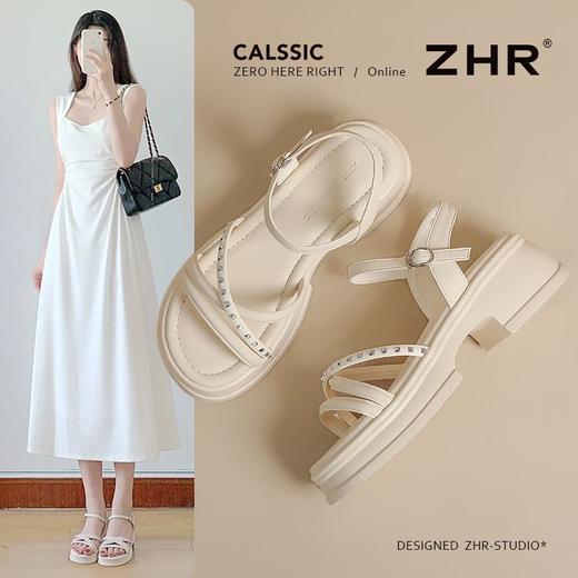 ZHR则则优雅舒适厚底凉鞋女鞋2025夏季新款时髦铆钉百搭增高凉鞋 商品图0