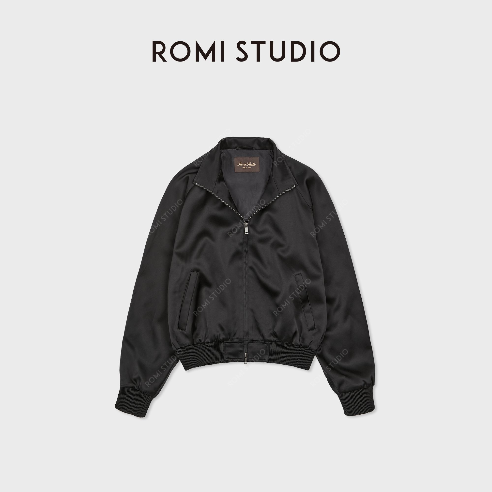 ROMI STUDIO“三醋酸”哑光柔滑棒球领复古休闲拉链外套RWCWWG5343