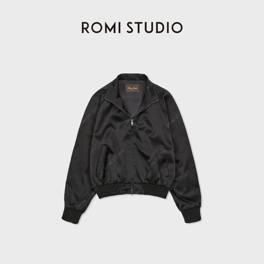 ROMI STUDIO“三醋酸”哑光柔滑棒球领复古休闲拉链外套RWCWWG5343 商品图0