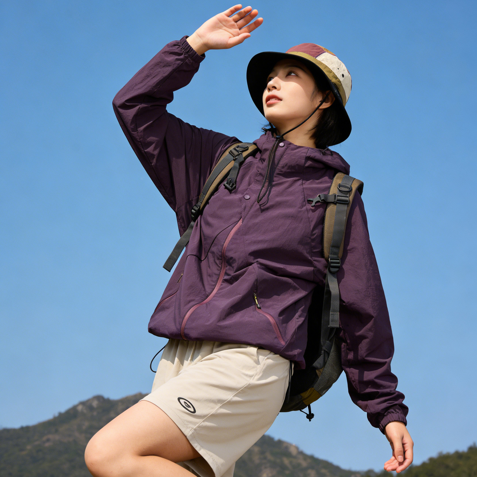 【SCWJ-硬核机能泡泡格情侣防晒服】凉感面料防晒UPF50+、防水防油污抗皱耐磨、男女同款修身版型、做工走线精细、时尚潮流百搭山系风、一件=防晒衣+防晒帽+防晒袖+防晒霜+薄外套+太阳伞