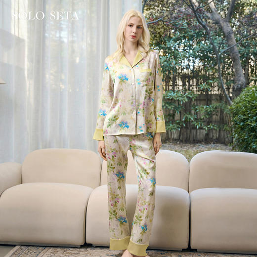 Solo seta22姆米女士真丝花卉印花睡衣套装桑蚕丝家居服2026春夏 商品图0