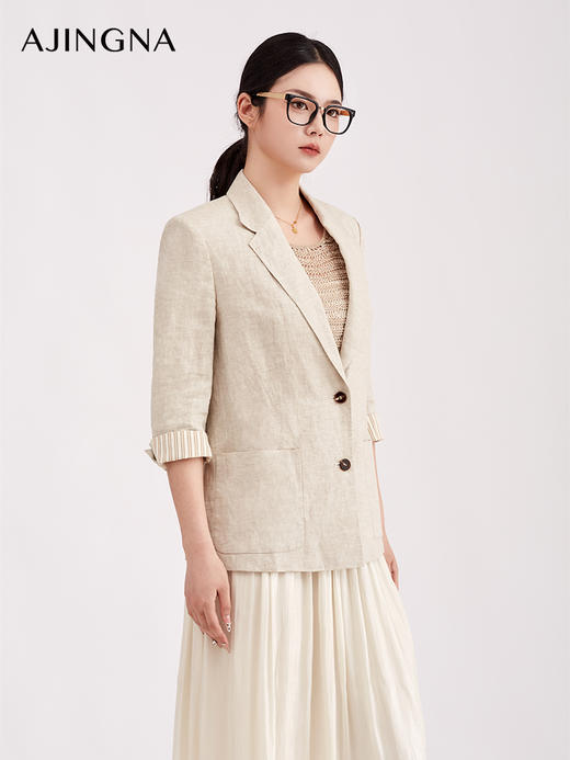 【商场同款】阿菁娜春季新款静奢风亚麻西装100%天然透气抑菌自然肌理细腻H型直身松弛高级A31C108029 商品图1