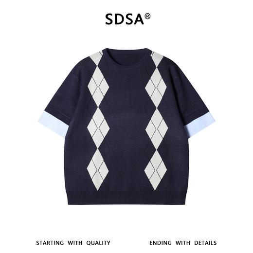 M183SDSA男装2026新款高贵轻奢复古撞色菱形格圆领短袖T恤百搭时尚 商品图1