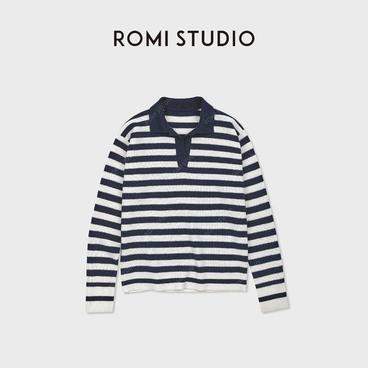 ROMI STUDIO“航海系列”羊毛混纺针织Polo领条纹毛衫RWDSST1800 商品图0
