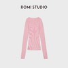 ROMI STUDIO100%桑蚕丝坑条v领粉色修身长袖针织上衣RWDSST1760 商品缩略图1