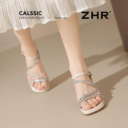 ZHR则则仙女水钻粗跟夏季凉鞋女2025年新款爆款高级鞋超软宽脚鞋 商品图0