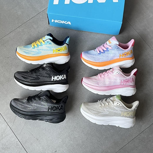 317-5  怒推 hoka clifton 9代 轻薄鞋面松紧鞋带 超轻厚底 马赫童鞋 运动鞋 商品图0